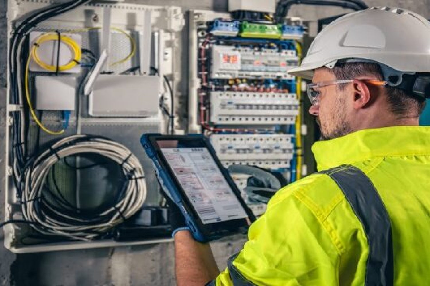 Técnico revisando cuadro contador
